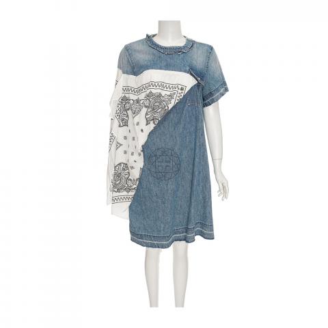 Sell Sacai Bandana Short Sleeve Denim Dress - Black/Blue